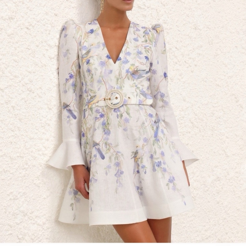 Zimmermann natura linen belted mini dress